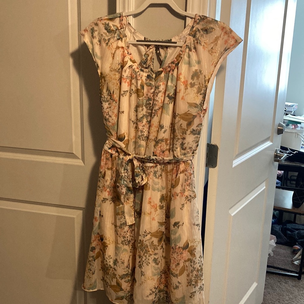 LC Lauren Conrad Floral Midi Dress - Cream and Pink